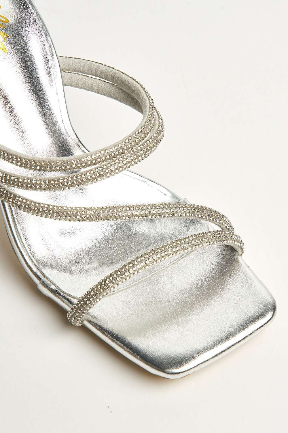 Osia Diamante Embellished Square Toe Heeled Mules in Silver - Image 6