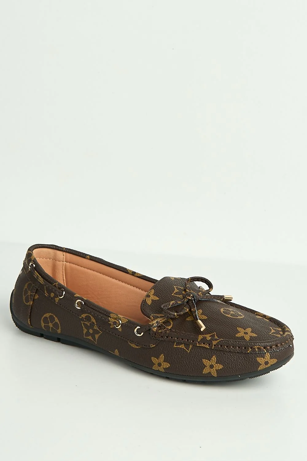 Padee Bow Detail Patterned Flat Loafers in Brown Matt - Image 4