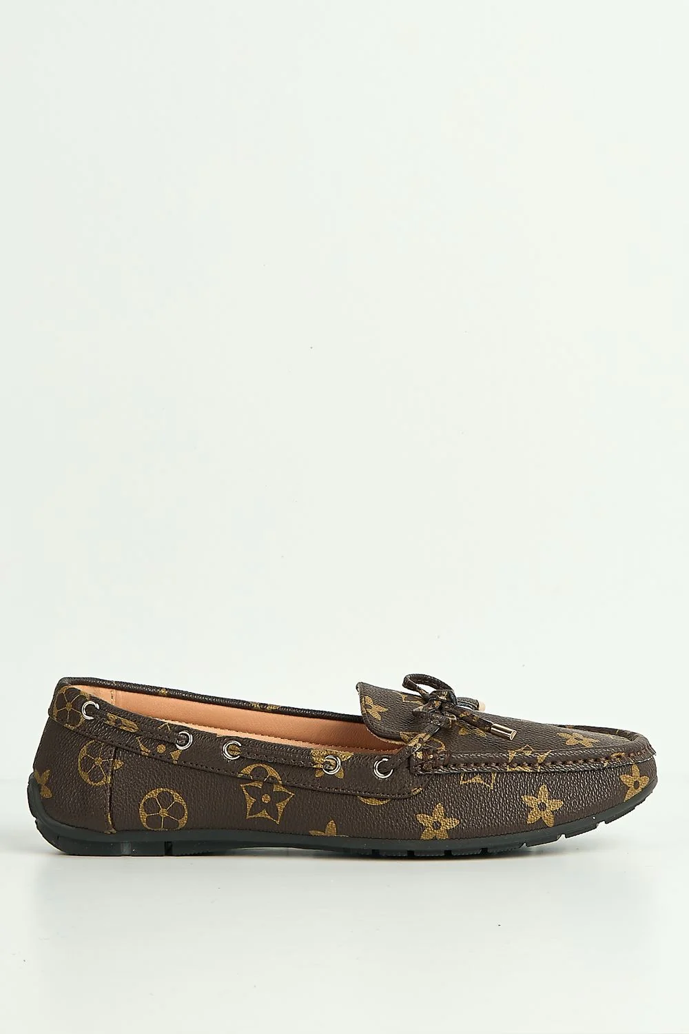 Padee Bow Detail Patterned Flat Loafers in Brown Matt - Image 5