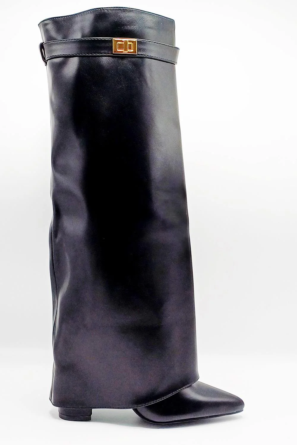Padma Pointed Toe Block Heel Knee High Boots in Black Matt - Image 4