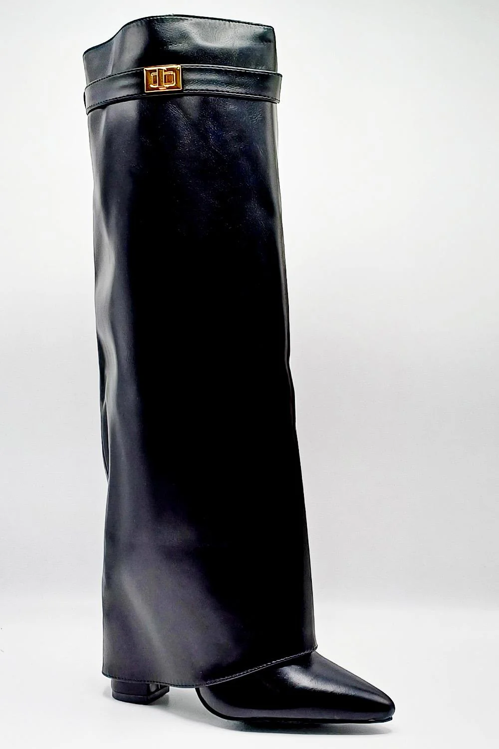Padma Pointed Toe Block Heel Knee High Boots in Black Matt - Image 5