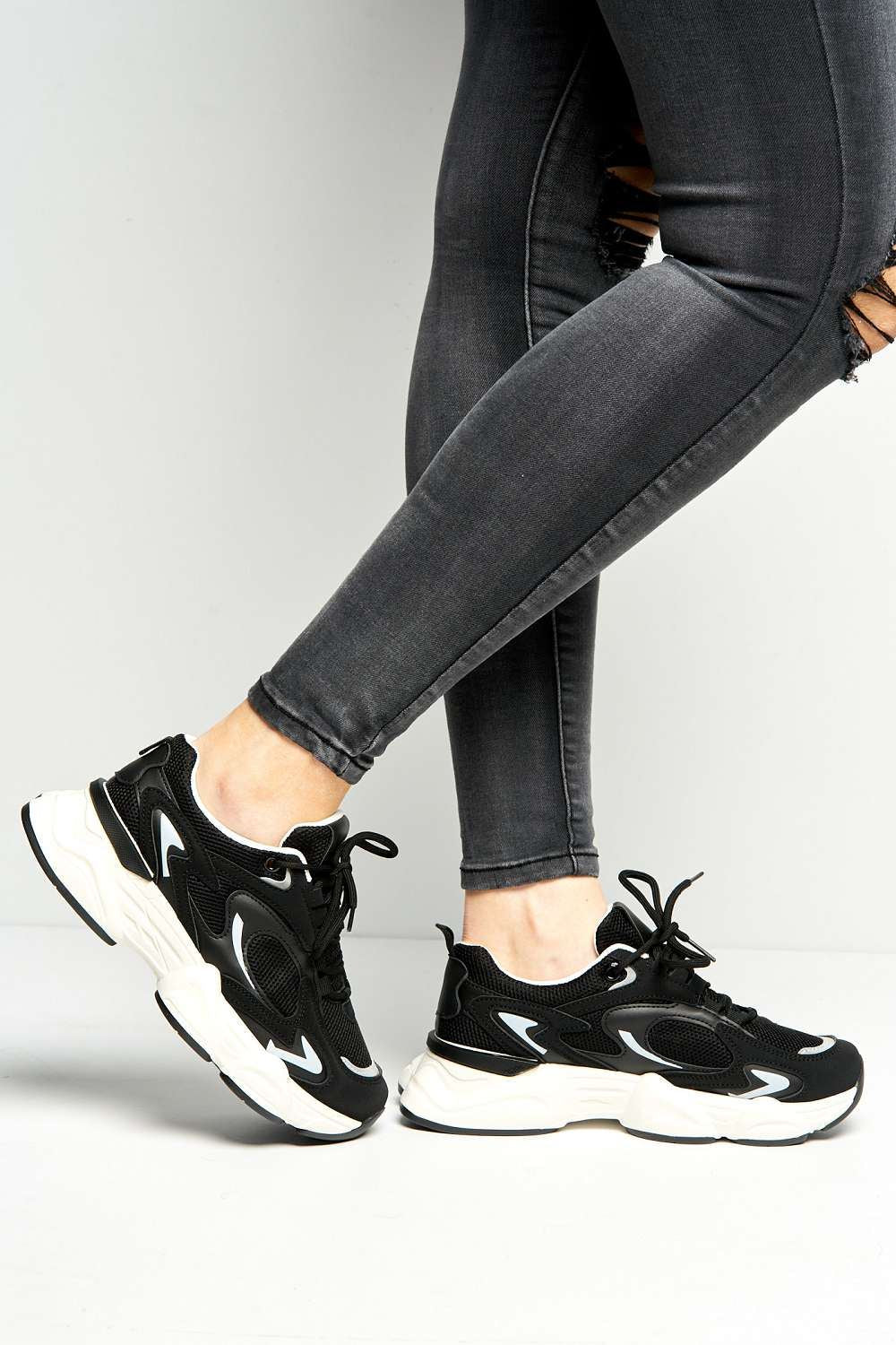 Paola Chunky Sole Lace-Up Trainers in Black