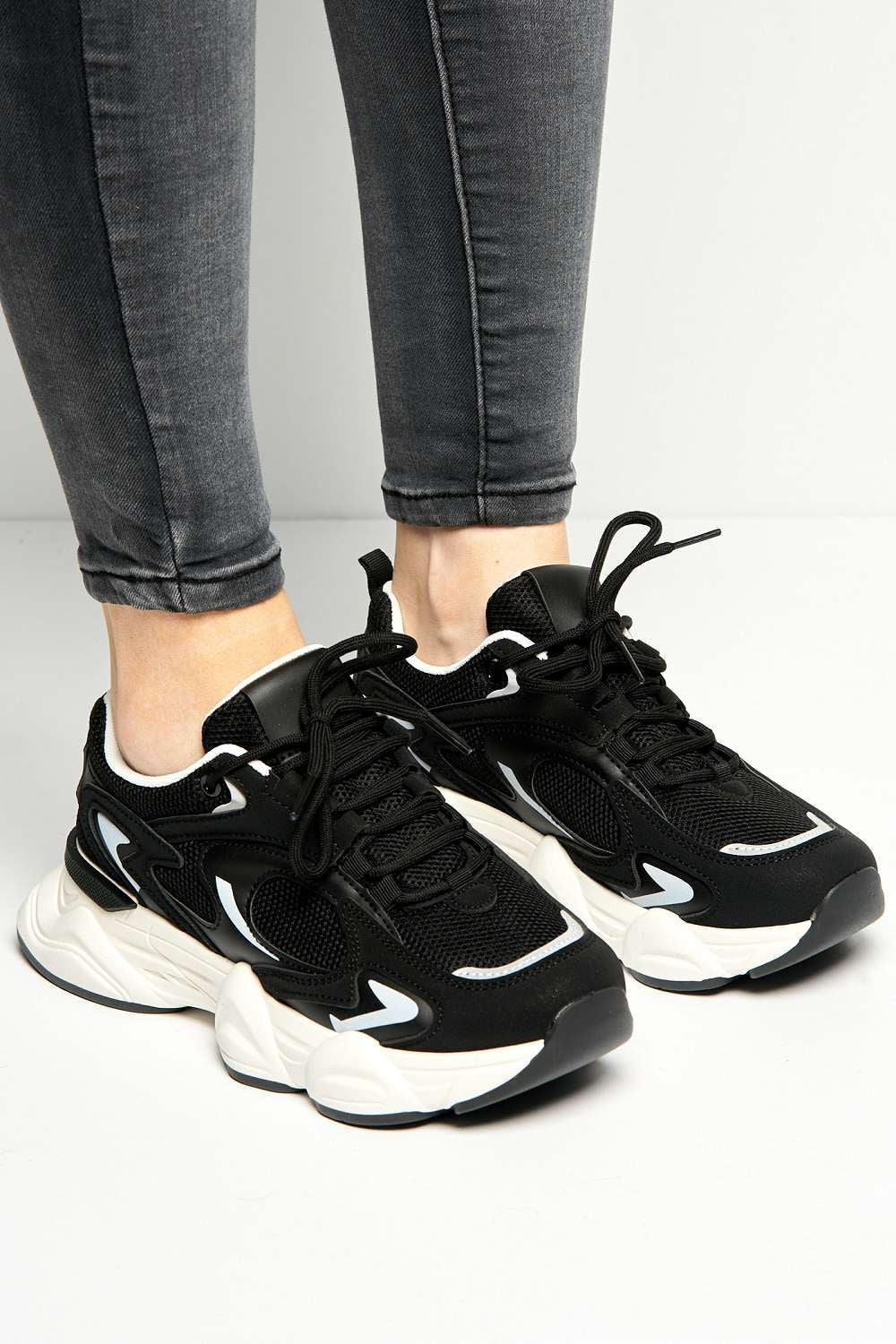 Paola Chunky Sole Lace-Up Trainers in Black - Image 2
