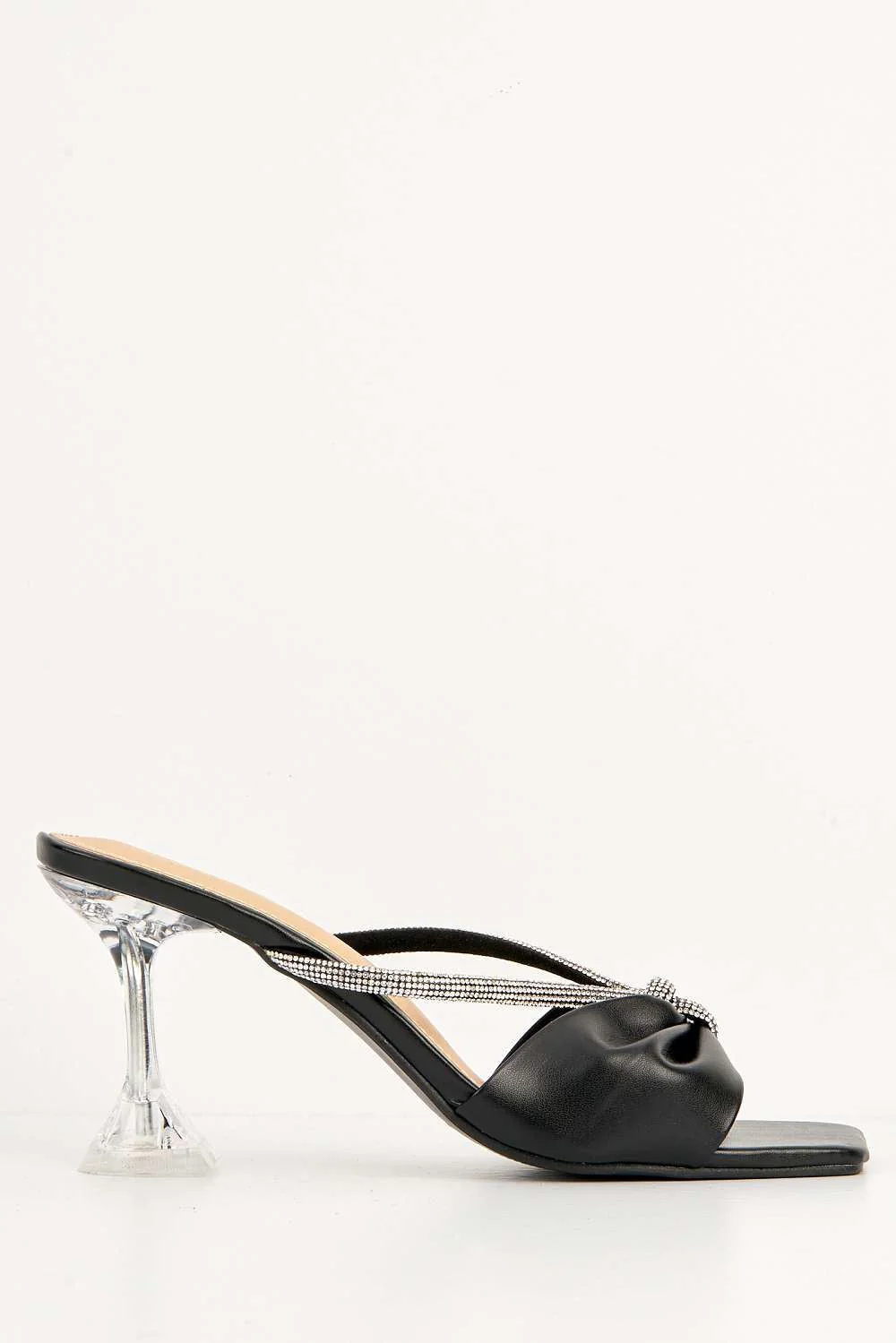 Papillio Diamante Embellished Bow Mules with Perspex Heel in Black - Image 4