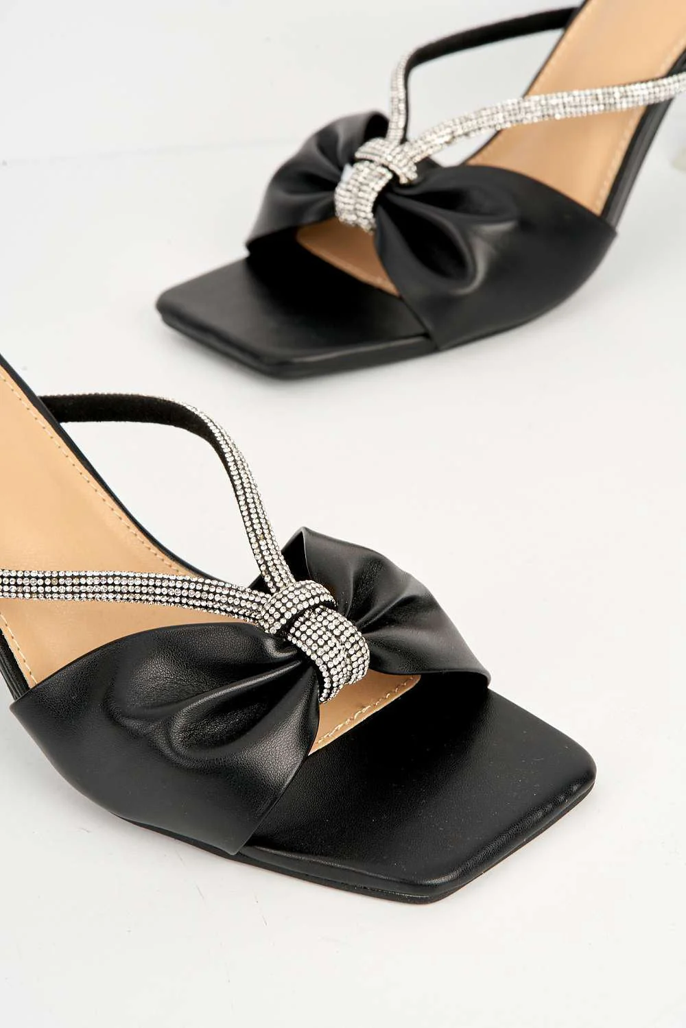 Papillio Diamante Embellished Bow Mules with Perspex Heel in Black - Image 5