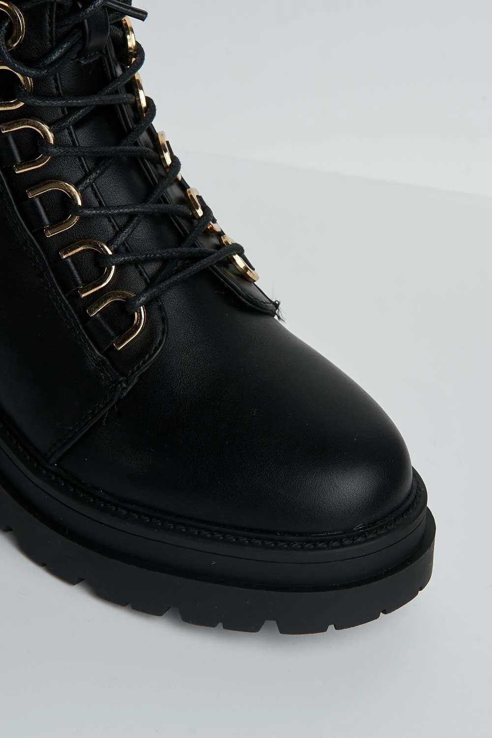 Parya Buckle Strap Detail Chunky Ankle Boots in Black Matt - Image 6