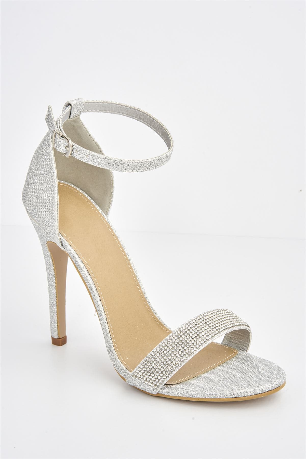Esha Diamante Band Ankle-strap Heels in Silver Mesh - Image 5