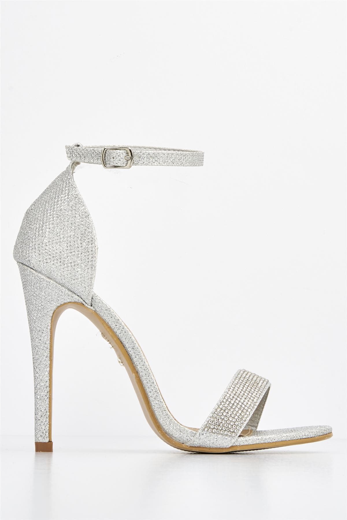 Esha Diamante Band Ankle-strap Heels in Silver Mesh - Image 6