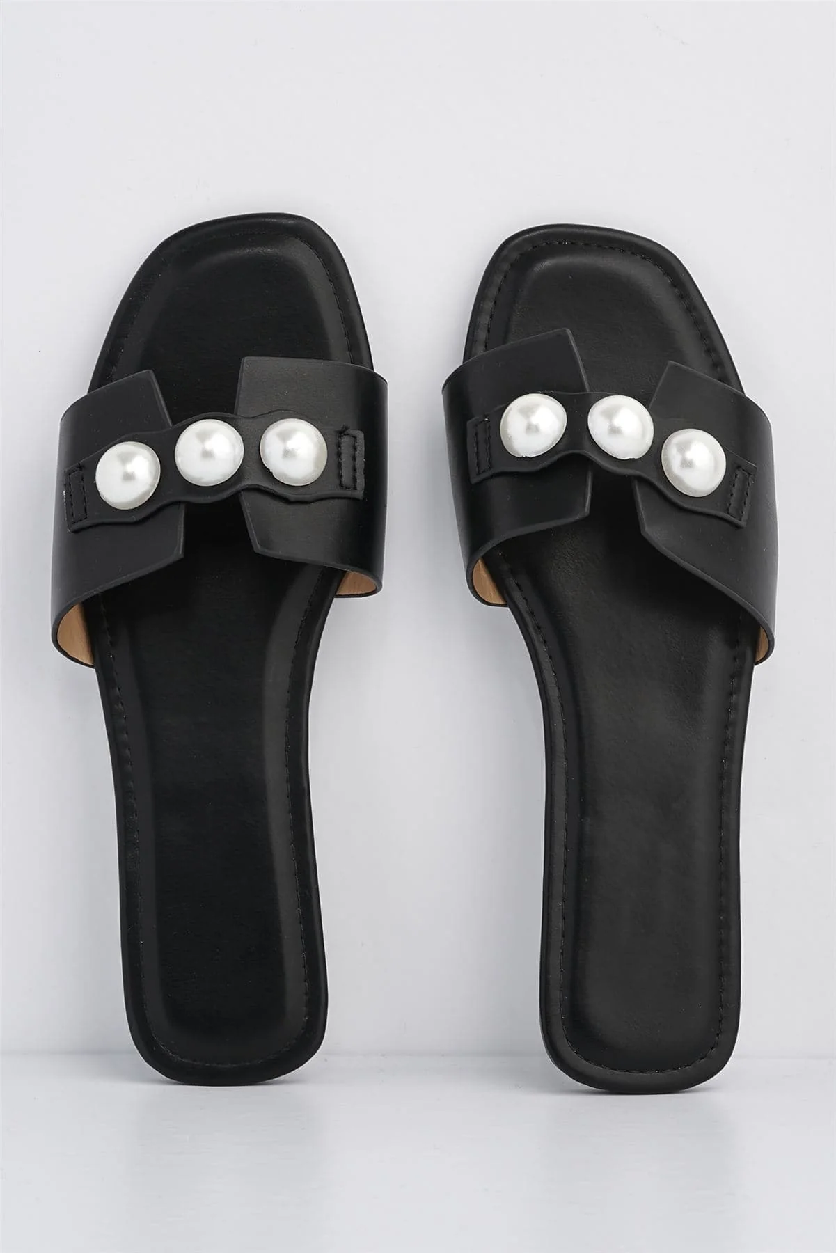 Pearl Flat Sandal in Black - Image 3