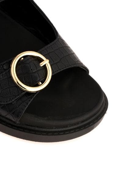Pedro 2 Strap Buckle Flat Sandal in Black Croc - Image 4