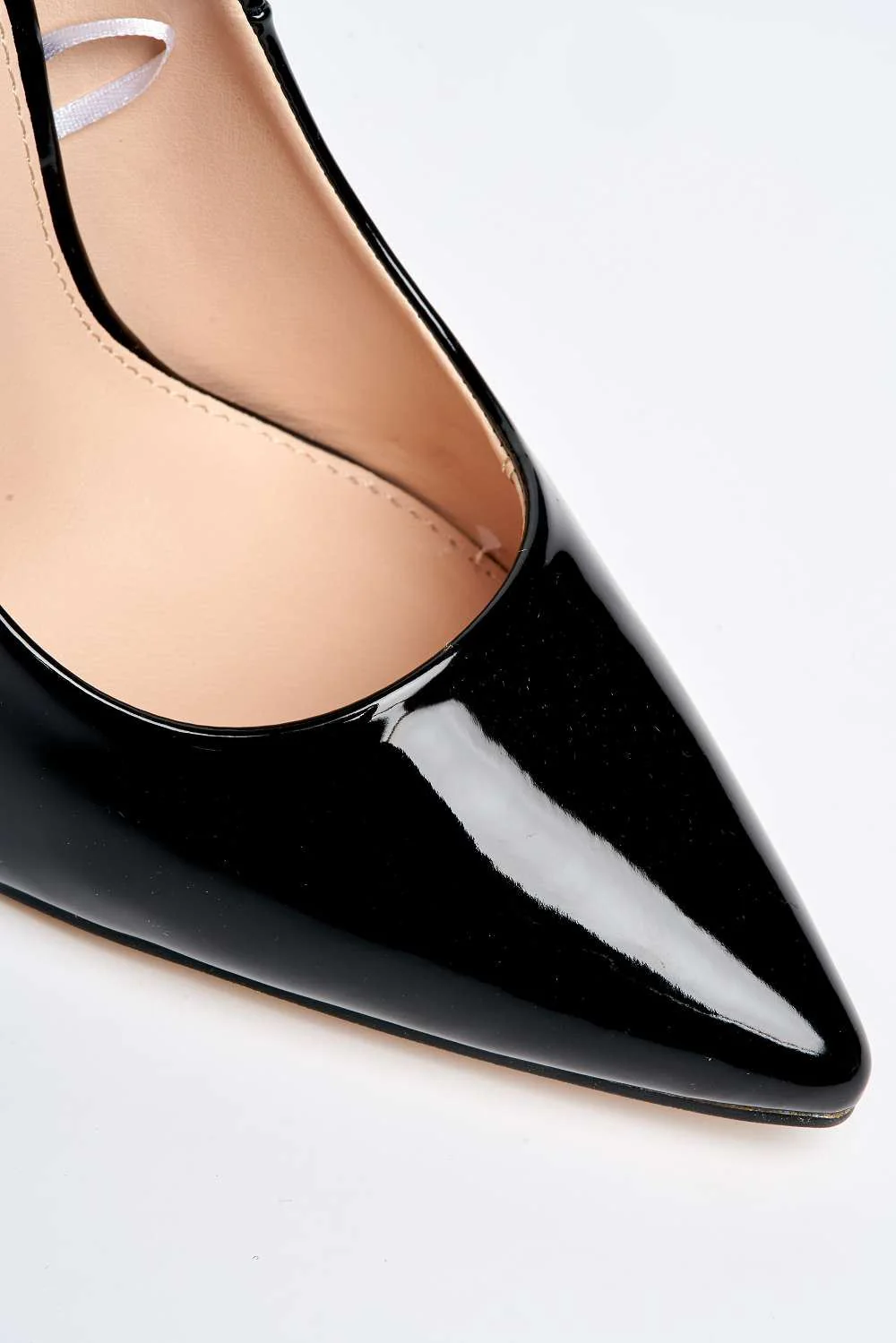 Persia Pointed Toe Wide Fit High Heel Court Shoes in Black Patent - Image 6