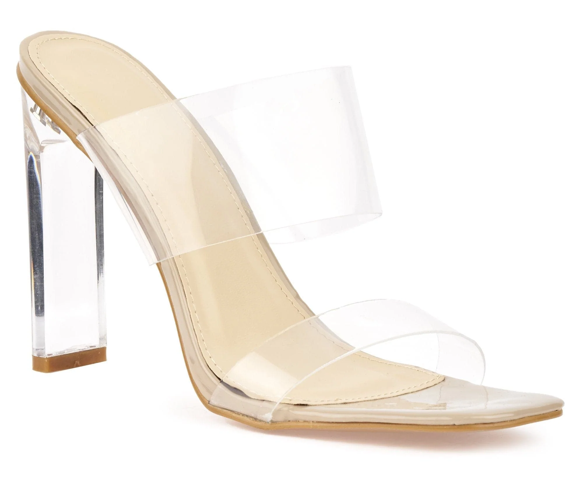 Highlight Perspex Band Flare Heel Mule in Nude - Image 5