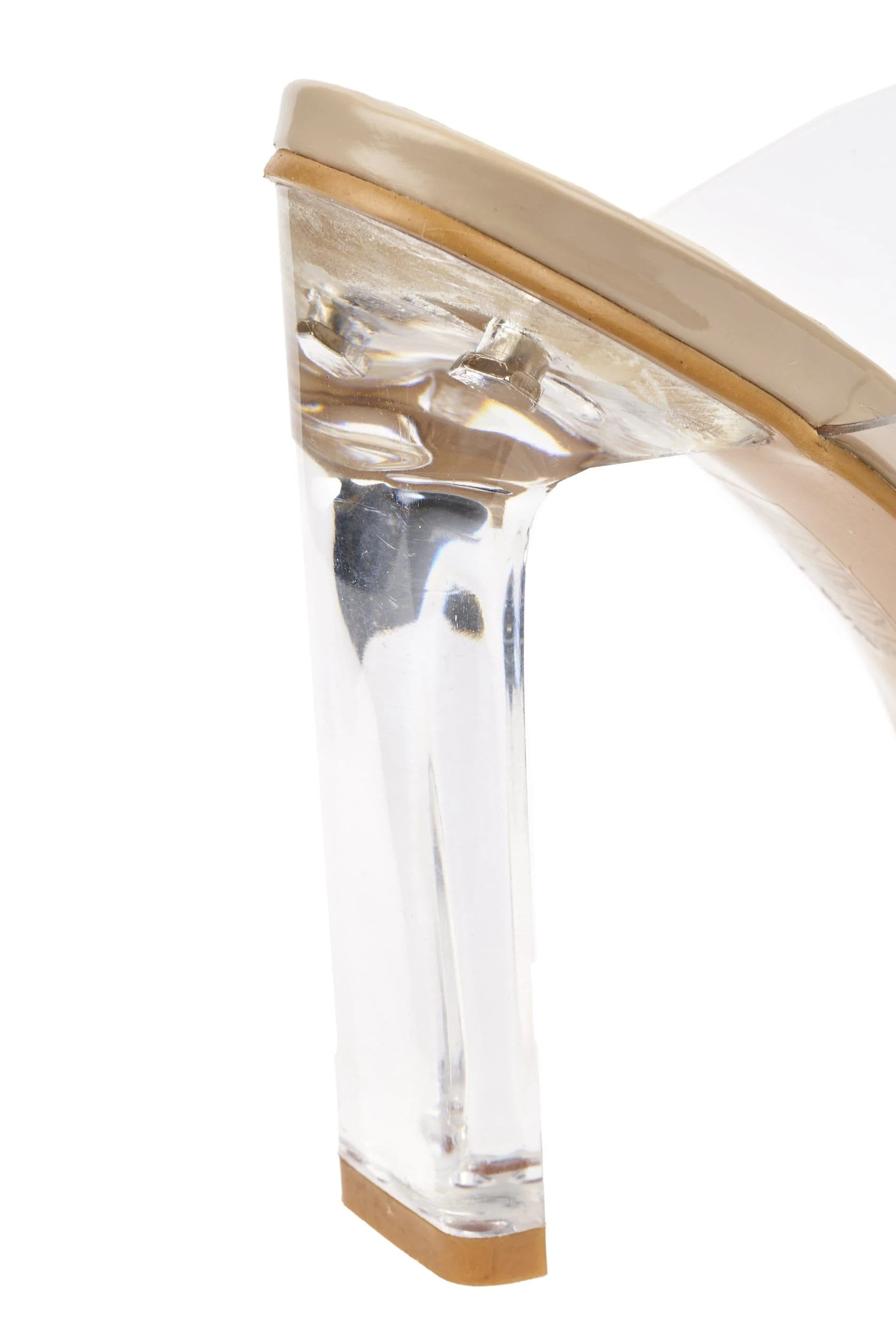 Highlight Perspex Band Flare Heel Mule in Nude - Image 7