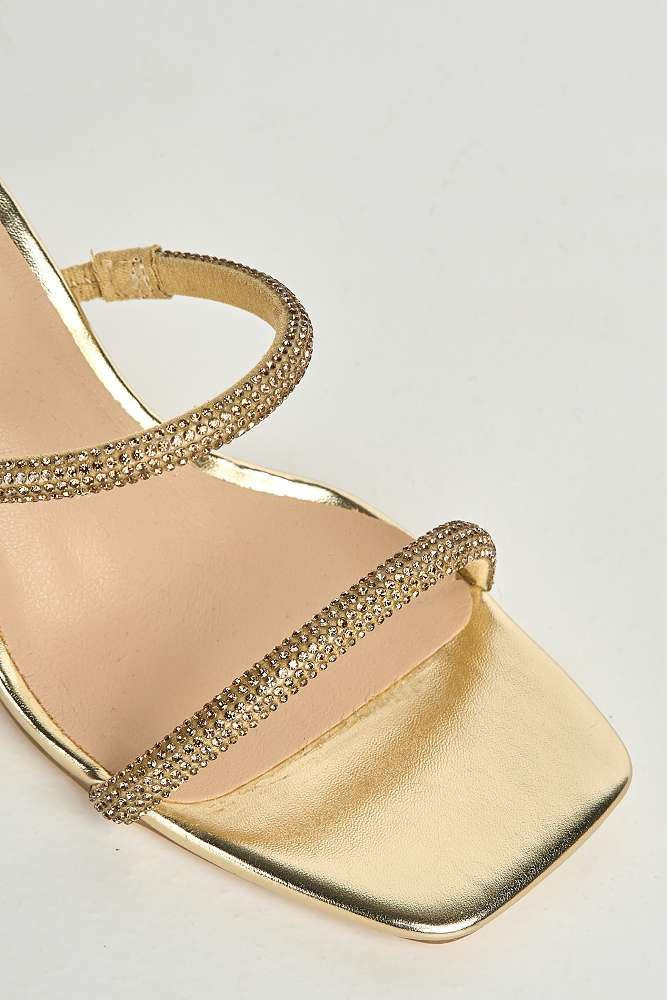 Pia 2 Diamante Strap & Flare Heel Mules in Gold - Image 5