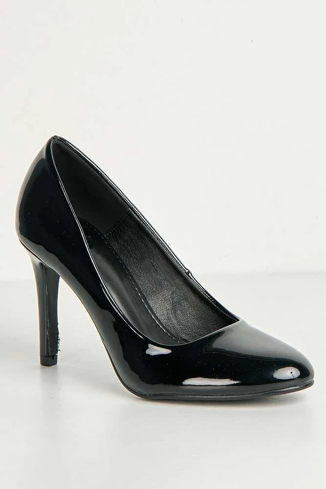 Pippa Round Toe Mid Stiletto Heeled Court Shoes in Black - Image 4