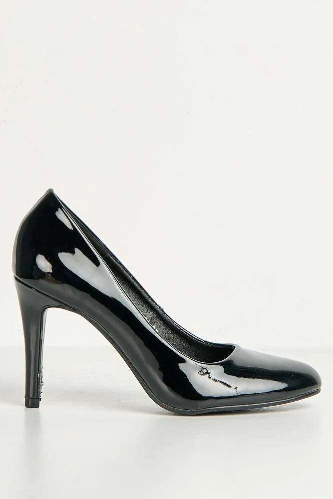 Pippa Round Toe Mid Stiletto Heeled Court Shoes in Black - Image 6