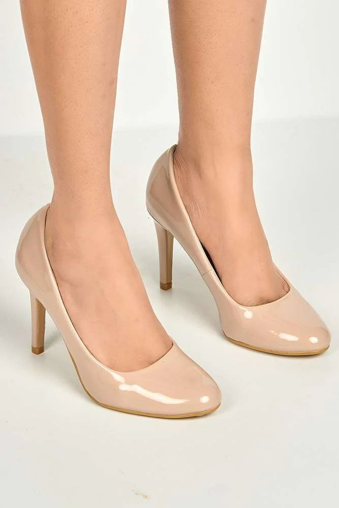 Pippa Round Toe Mid Stiletto Heeled Court Shoes in Nude