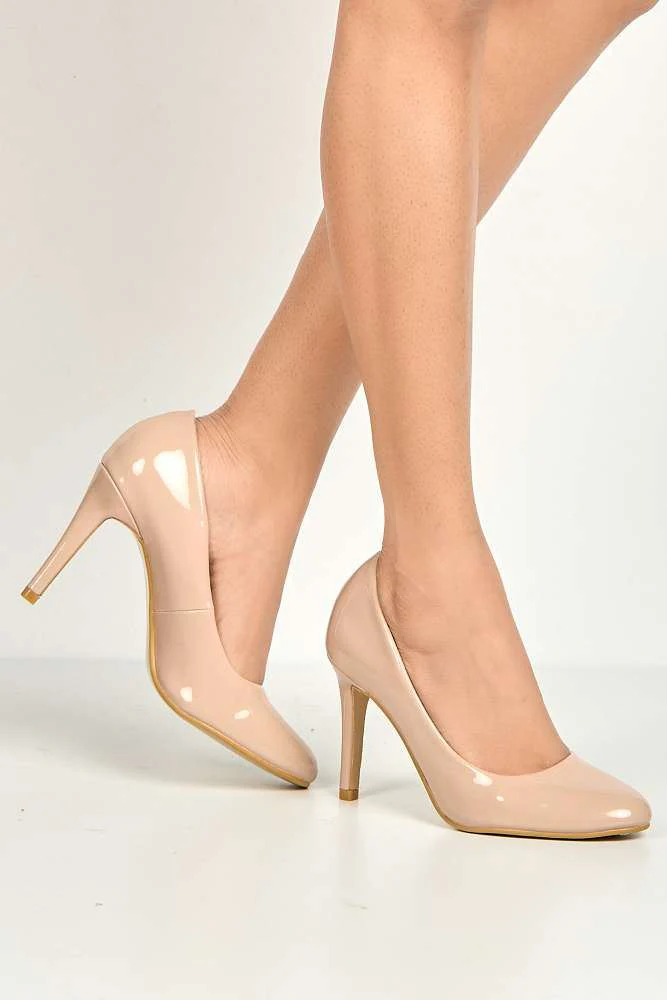 Pippa Round Toe Mid Stiletto Heeled Court Shoes in Nude - Image 2