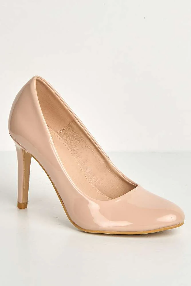 Pippa Round Toe Mid Stiletto Heeled Court Shoes in Nude - Image 4