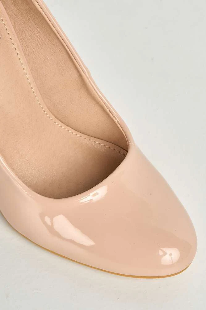 Pippa Round Toe Mid Stiletto Heeled Court Shoes in Nude - Image 5