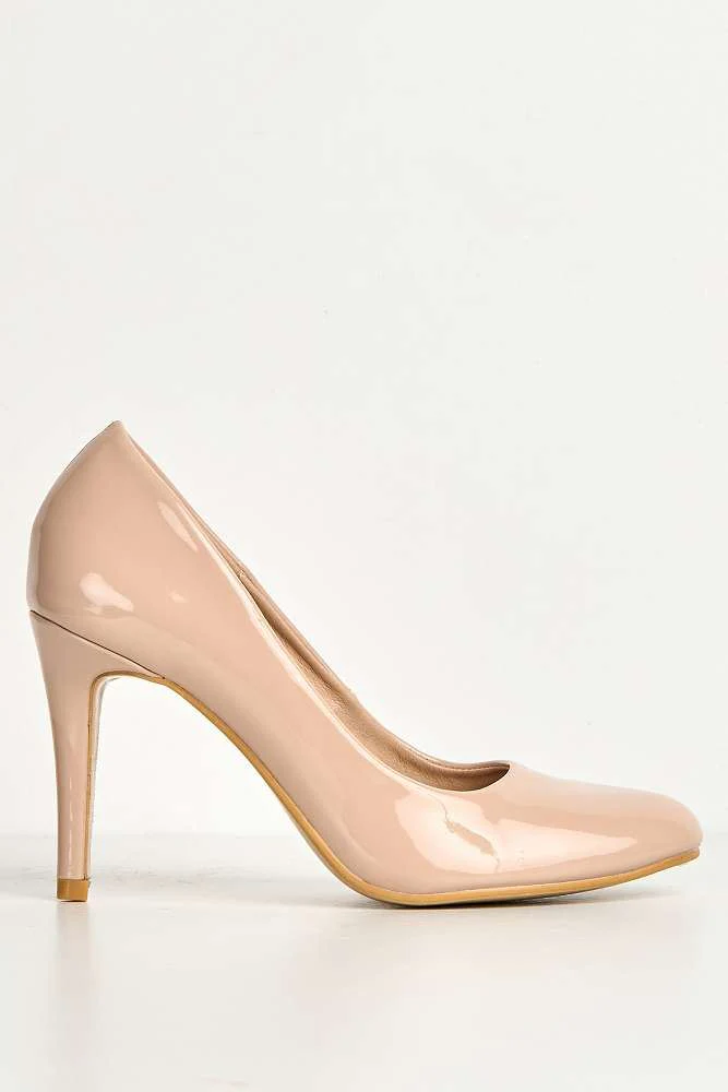 Pippa Round Toe Mid Stiletto Heeled Court Shoes in Nude - Image 6