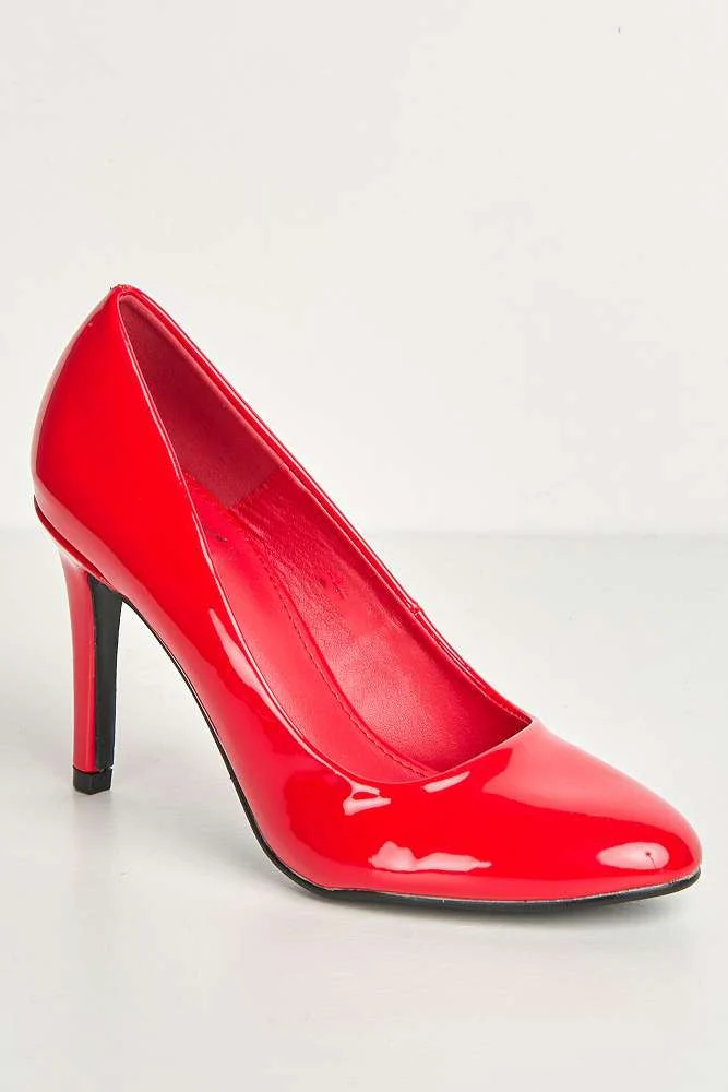 Pippa Round Toe Mid Stiletto Heeled Court Shoes in Red - Image 4
