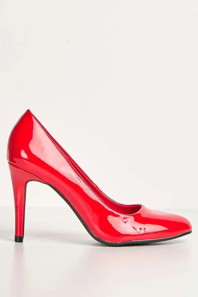 Pippa Round Toe Mid Stiletto Heeled Court Shoes in Red - Image 6