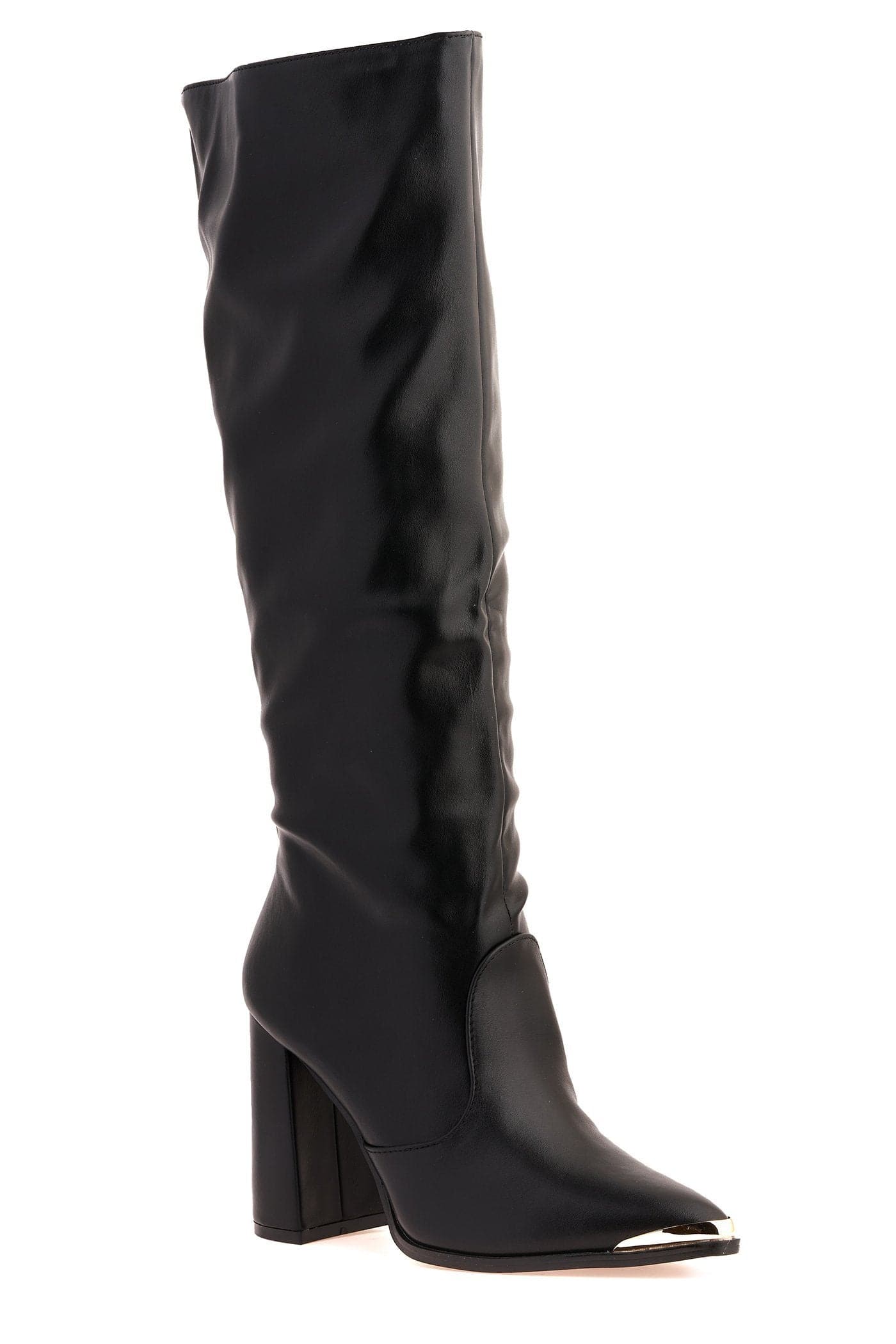 Deena Pointed Toe Gold Trim Knee High Boot in Black - Image 6