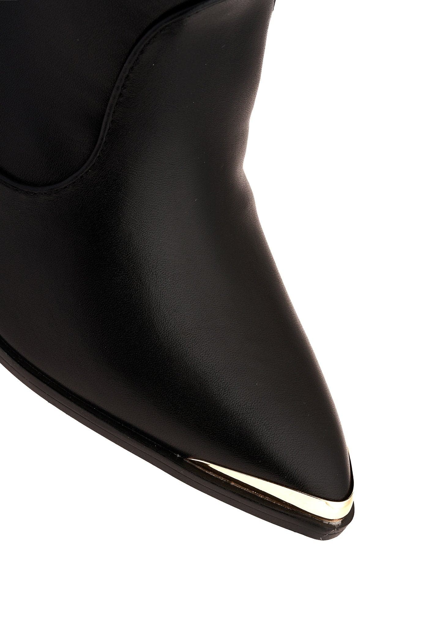 Deena Pointed Toe Gold Trim Knee High Boot in Black - Image 7