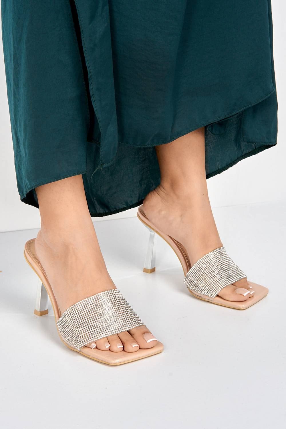 Porto Diamante Band Slanted Heel Mule in Nude