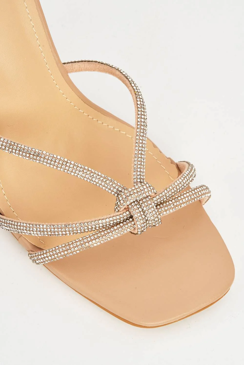 Rama Diamante Embellished Lace-up Heels with Knot Detail in Beige - Image 6