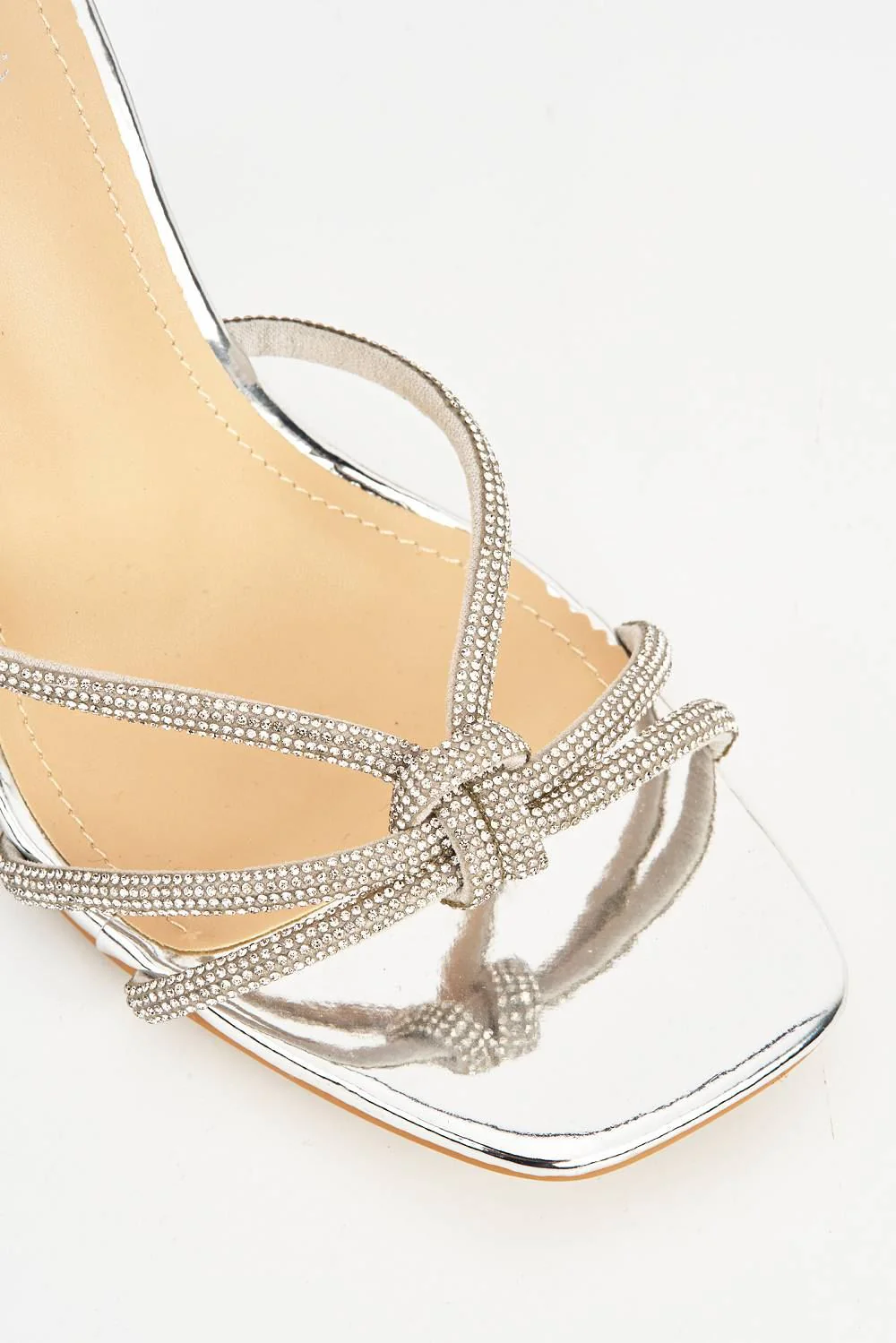 Rama Diamante Embellished Lace-up Heels with Knot Detail in Silver - Image 6