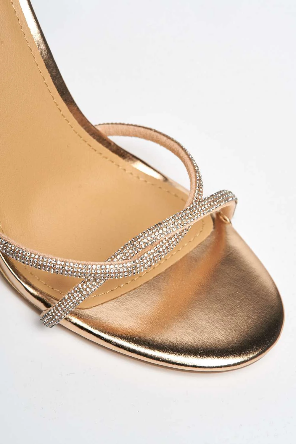 Rayah Diamante Embellished Block Heel Sandals in Rose Gold - Image 6