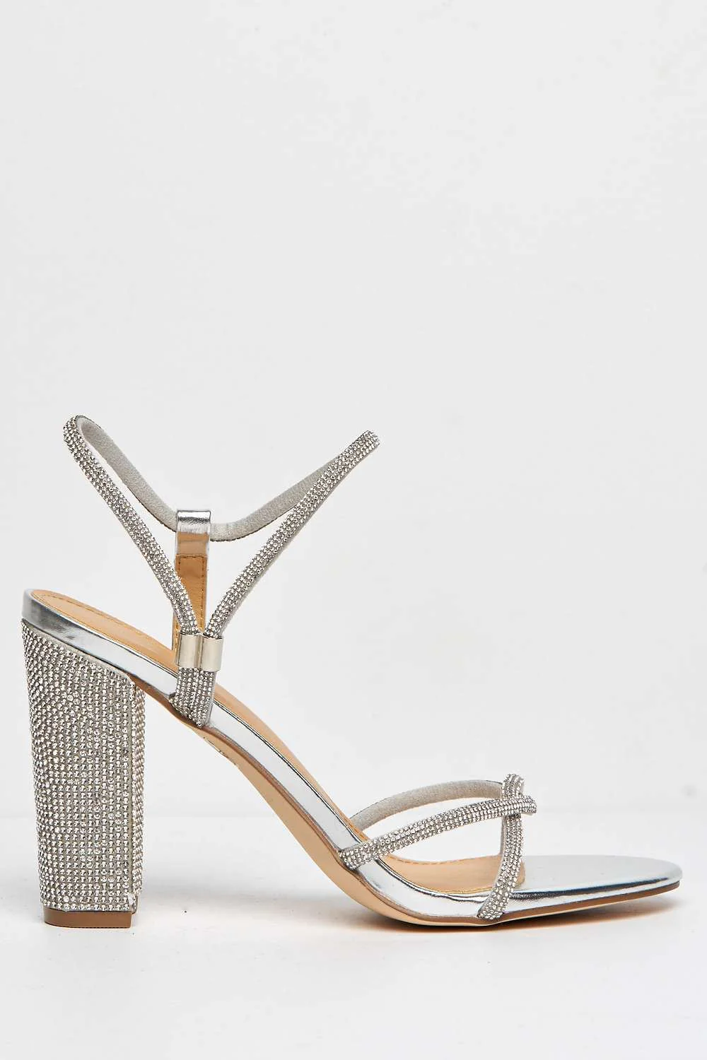 Rayah Diamante Embellished Block Heel Sandals in Silver - Image 5