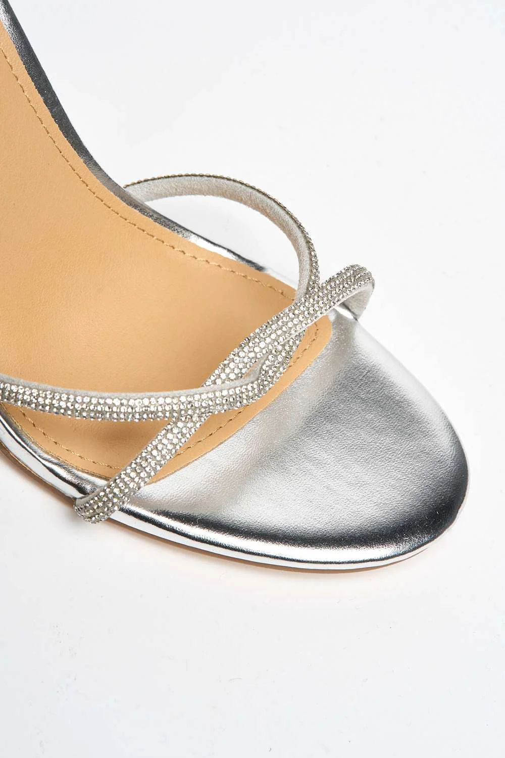 Rayah Diamante Embellished Block Heel Sandals in Silver - Image 6