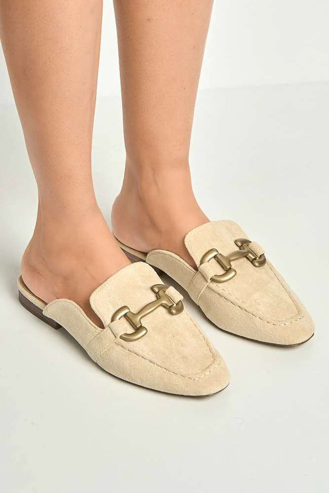 Rhiyan Horsebit Detail Loafer Mules in Beige