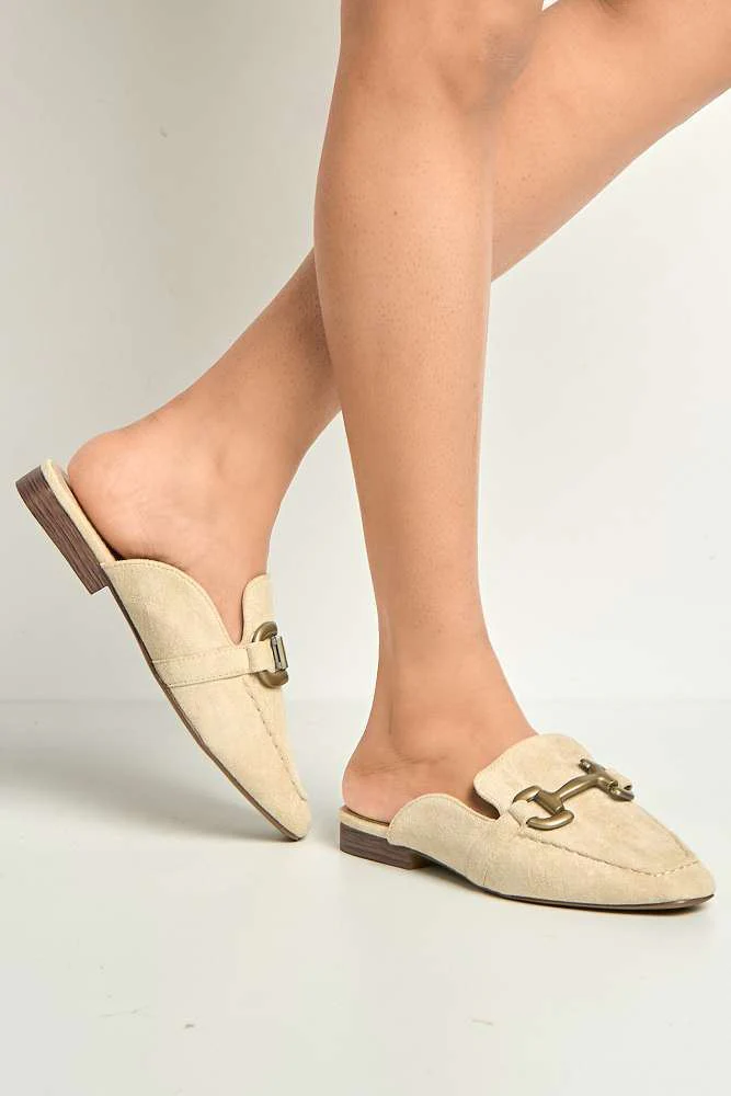 Rhiyan Horsebit Detail Loafer Mules in Beige - Image 2