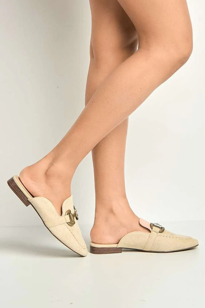 Rhiyan Horsebit Detail Loafer Mules in Beige - Image 3