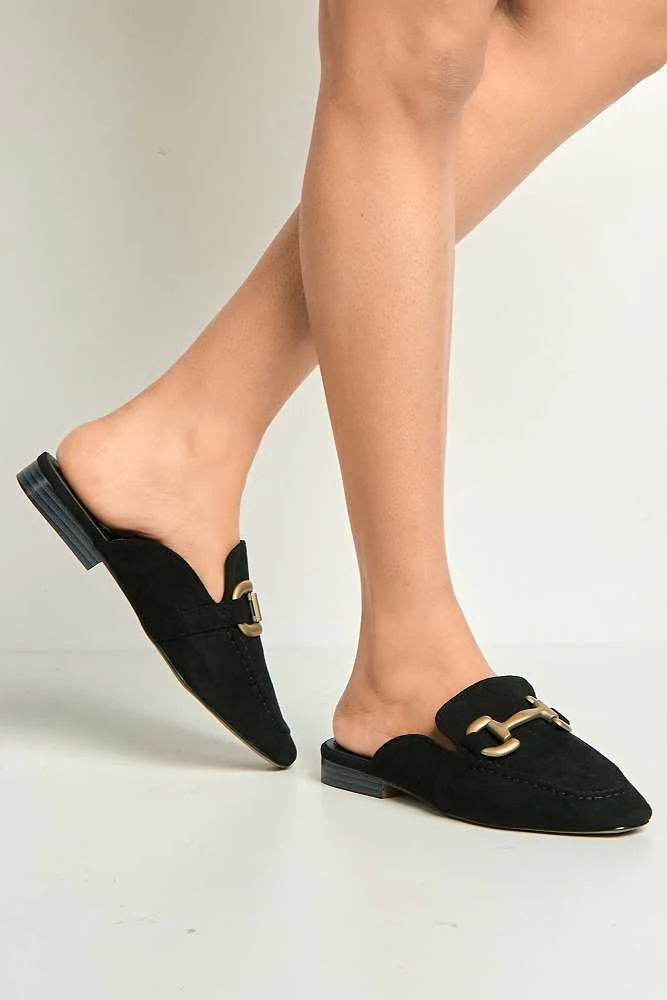 Rhiyan Horsebit Detail Loafer Mules in Black - Image 2