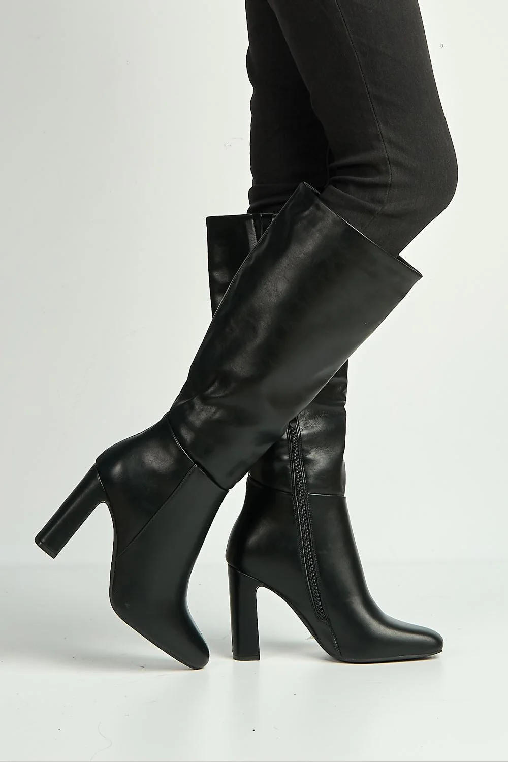 Riley Round Toe Knee High Boots in Black