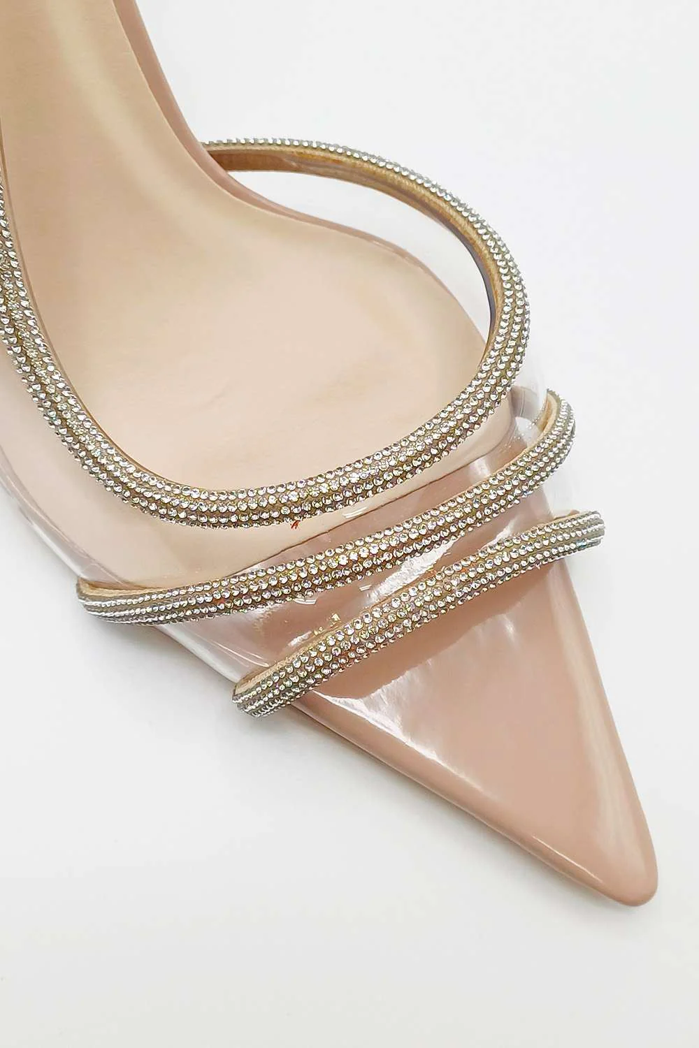 Rina Perspex Diamante Slingback Pointy Open-toe Sandals in Nude - Image 4