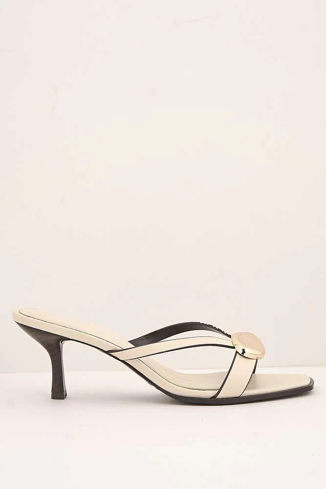 Riona Gold Pebble Detail Slip On Kitten Heel Mules in Cream - Image 6