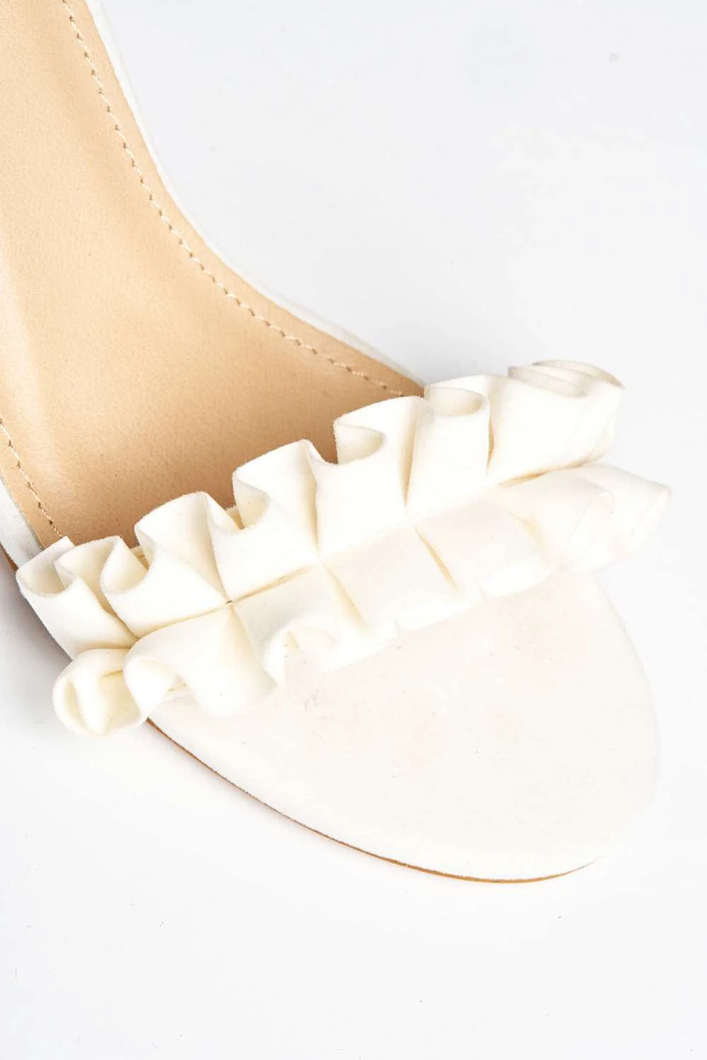 Rita Frill Detail Block Heel Ankle Strap Sandals in White Suede - Image 6