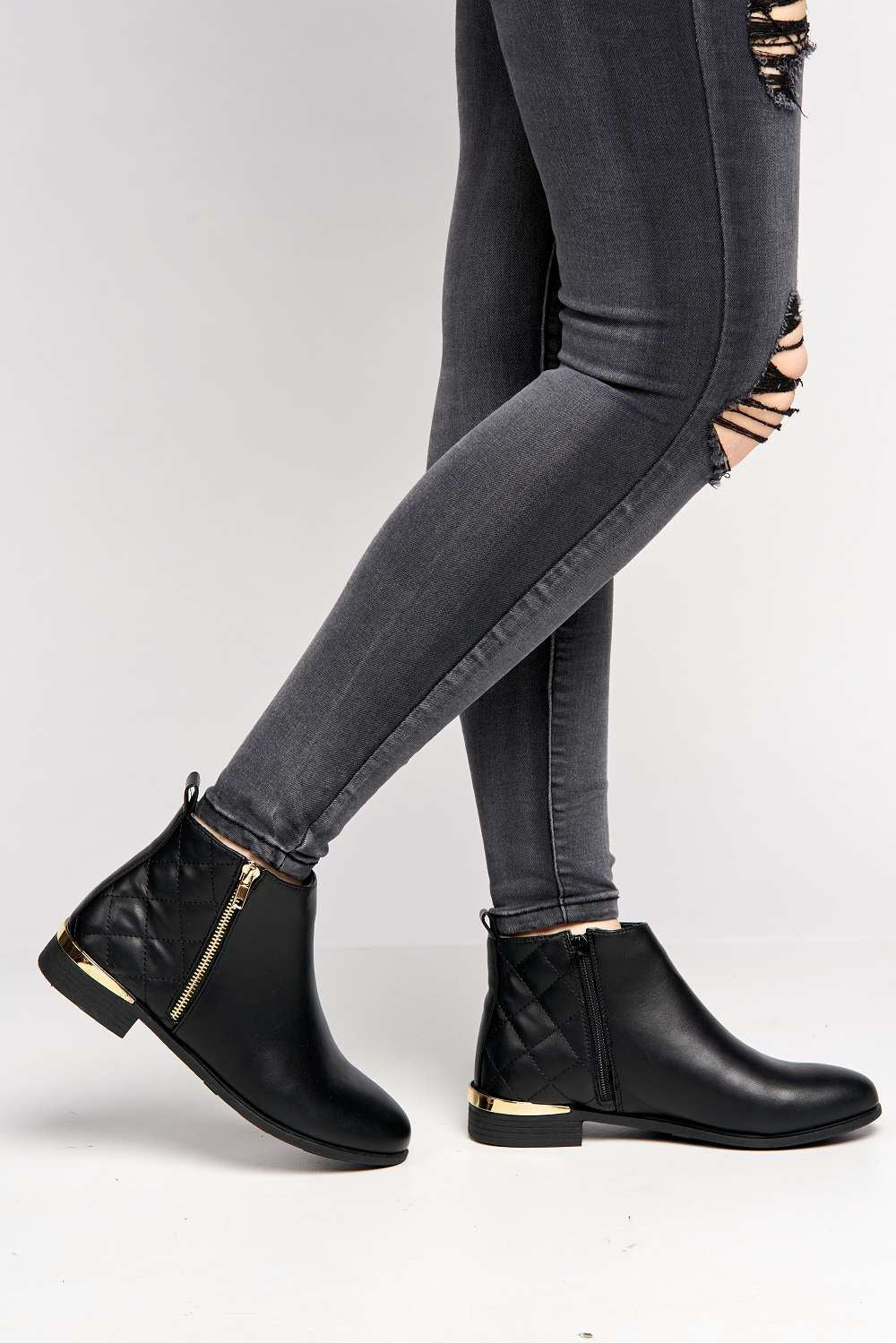 Riva Low Block Heel Ankle Boots in Black Matt - Image 2