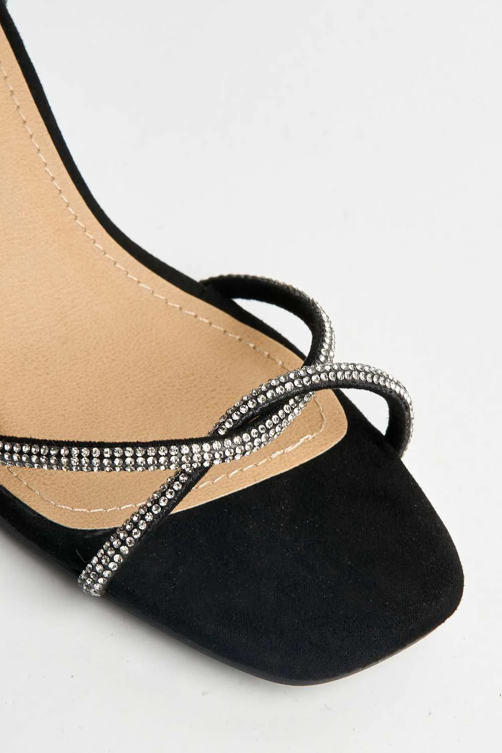 Rivie Diamante Embellished Wide Fit Block Heel Sandals in Black Suede - Image 6