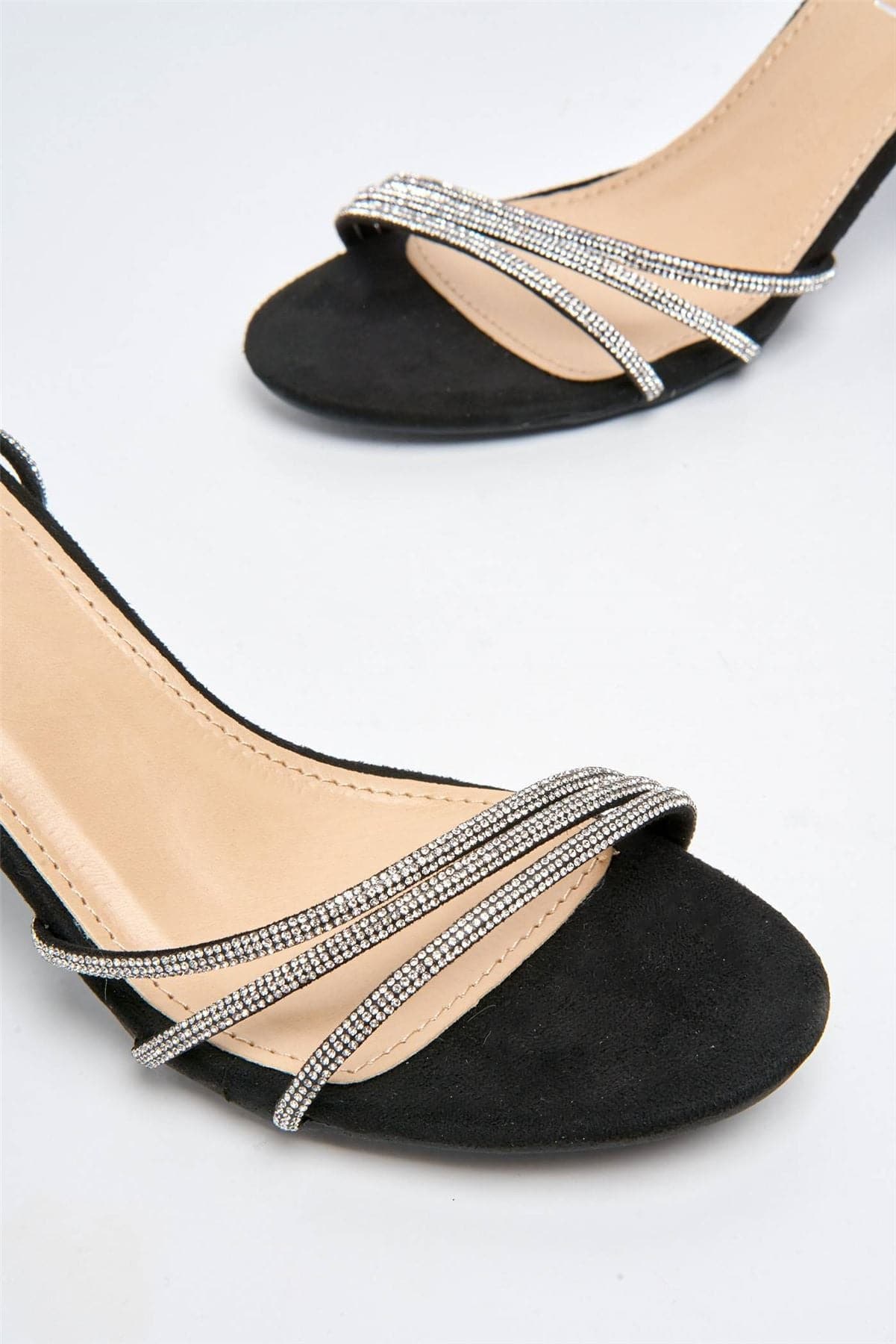 Roma Diamante Detailed Strap Block Heels in Black - Image 5