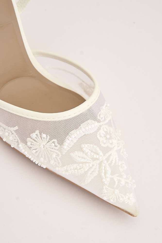 Romina Bead Embellished Mesh Slingback Court Shoes in White - Image 5