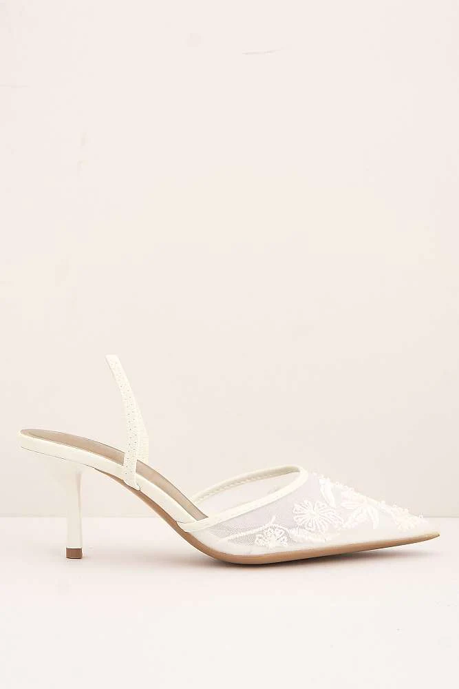 Romina Bead Embellished Mesh Slingback Court Shoes in White - Image 6