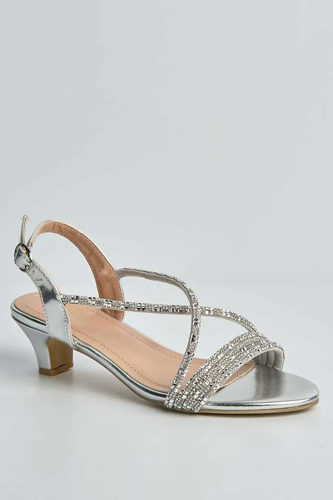 Rosalia Diamante Strappy Crossover Anklestrap Sandals in Silver - Image 4