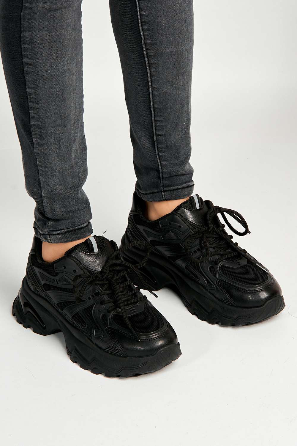 Rox Chunky Lace-Up Trainers in Black - Image 2